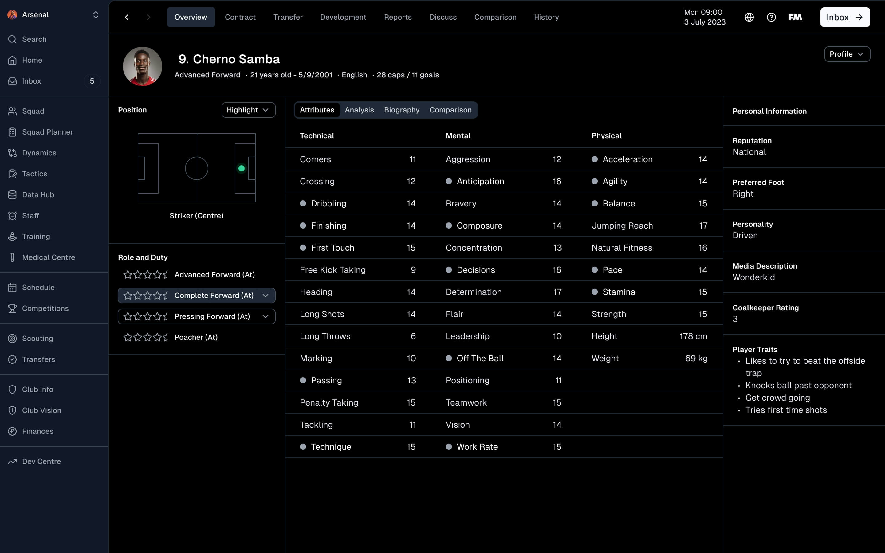 Football Manager dark mode design concept designed in Figma