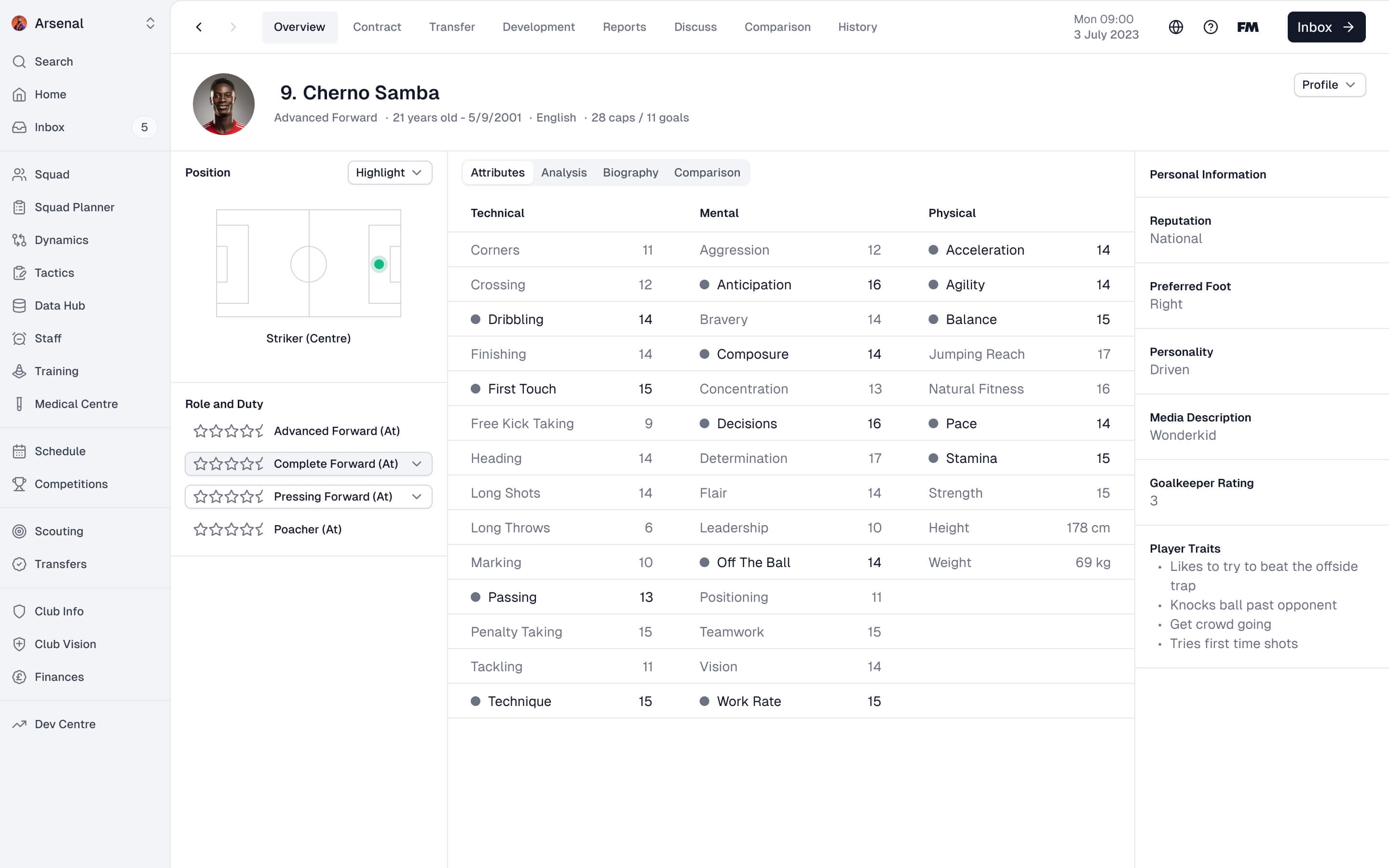 Football Manager light mode design concept designed in Figma