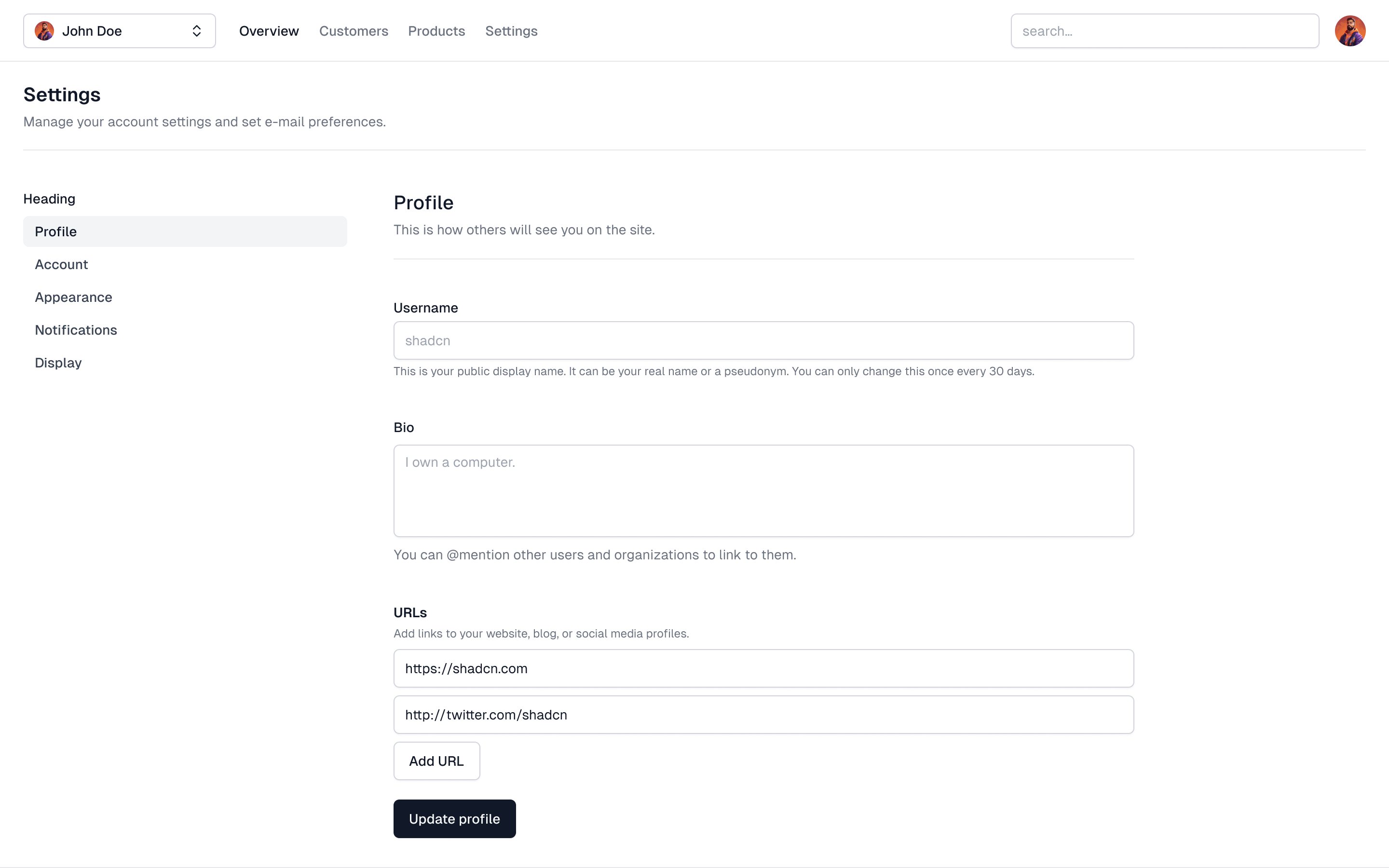 Form settings screen designed in Figma based on Shadcn/UI